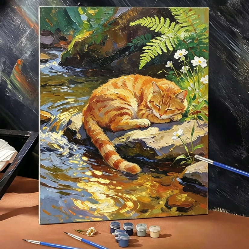 peinture numéro animaux chats fleurs feuilles peinture acrylique kit débutants bricolage décoration murale pinceaux