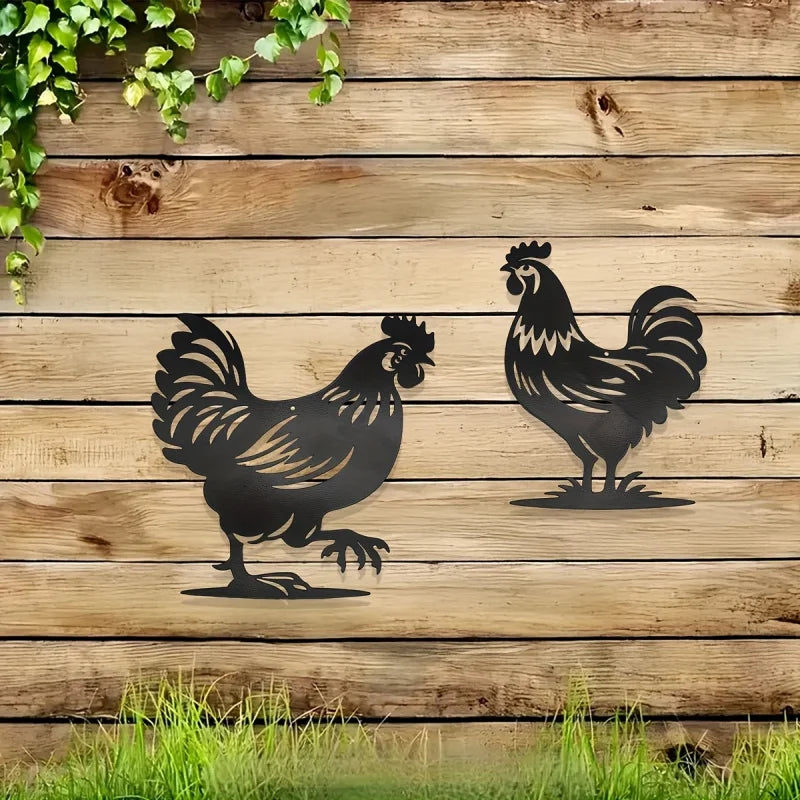 décoration murale silhouette poulets noir rustique plaques métalliques extérieures jardin simples