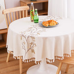 nappe table lin broderie végétale feuilles branches tassellettes classique beigeclair réutilisable machineextérieurhôtelmarriages