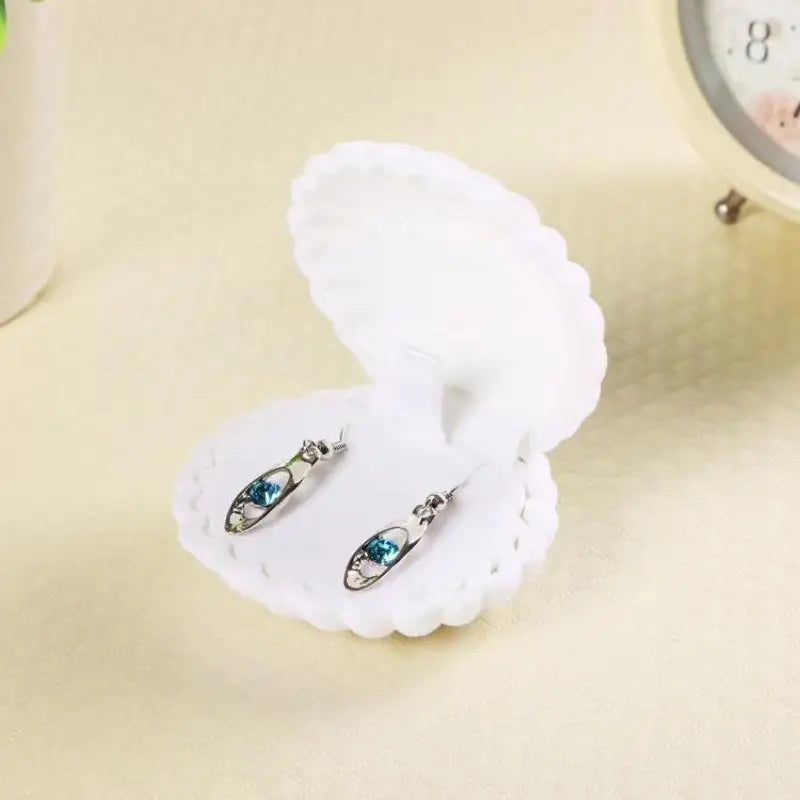 boîte bijoux coquillage blanc rose bleu classique anneaux rangement bague collier