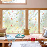 film décoratif fenêtre oiseaux gris branches fleurs moderne protection uv isolation thermique