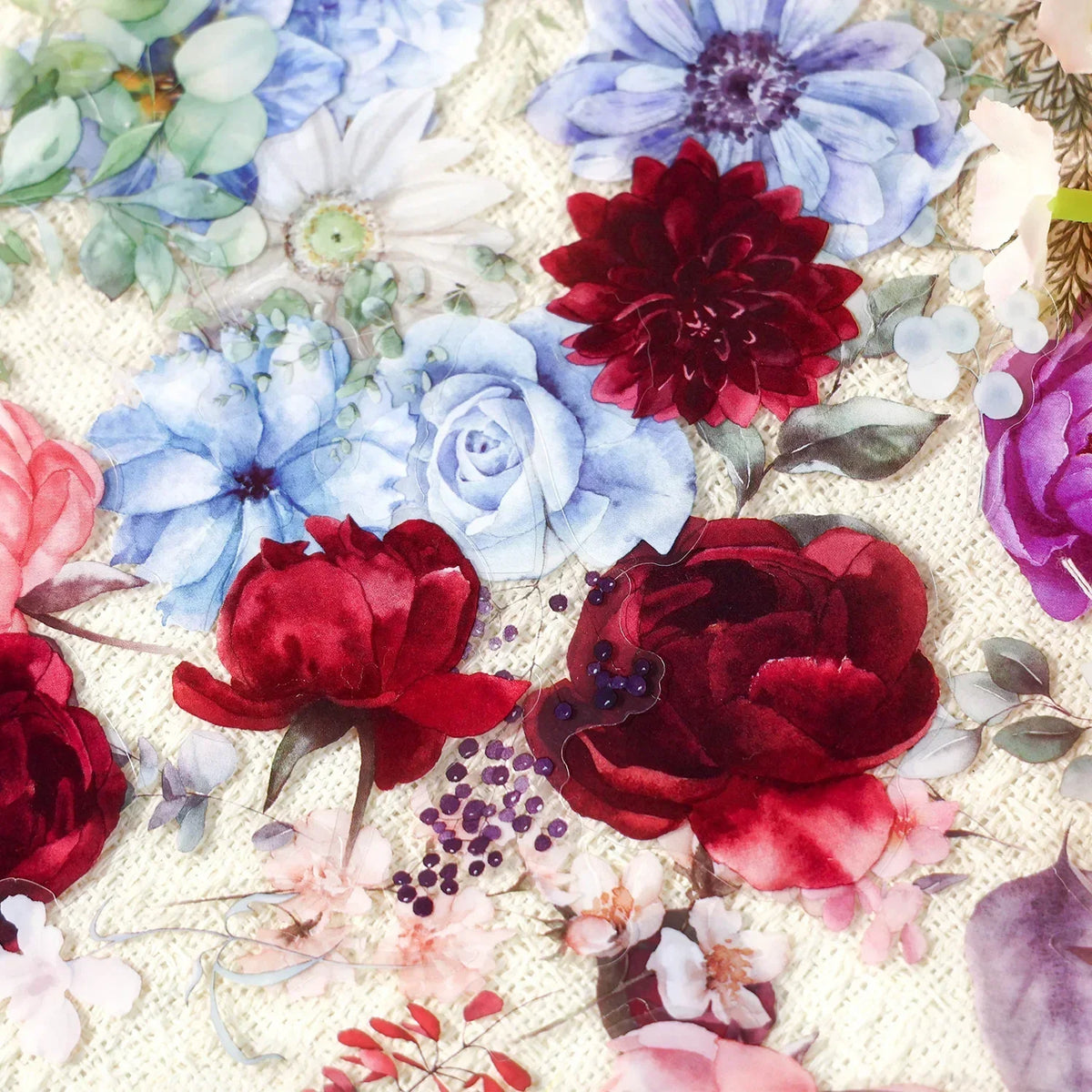 autocollants fleurs feuilles grilles tailles variées couleurs opaques détaillés adhésifs
