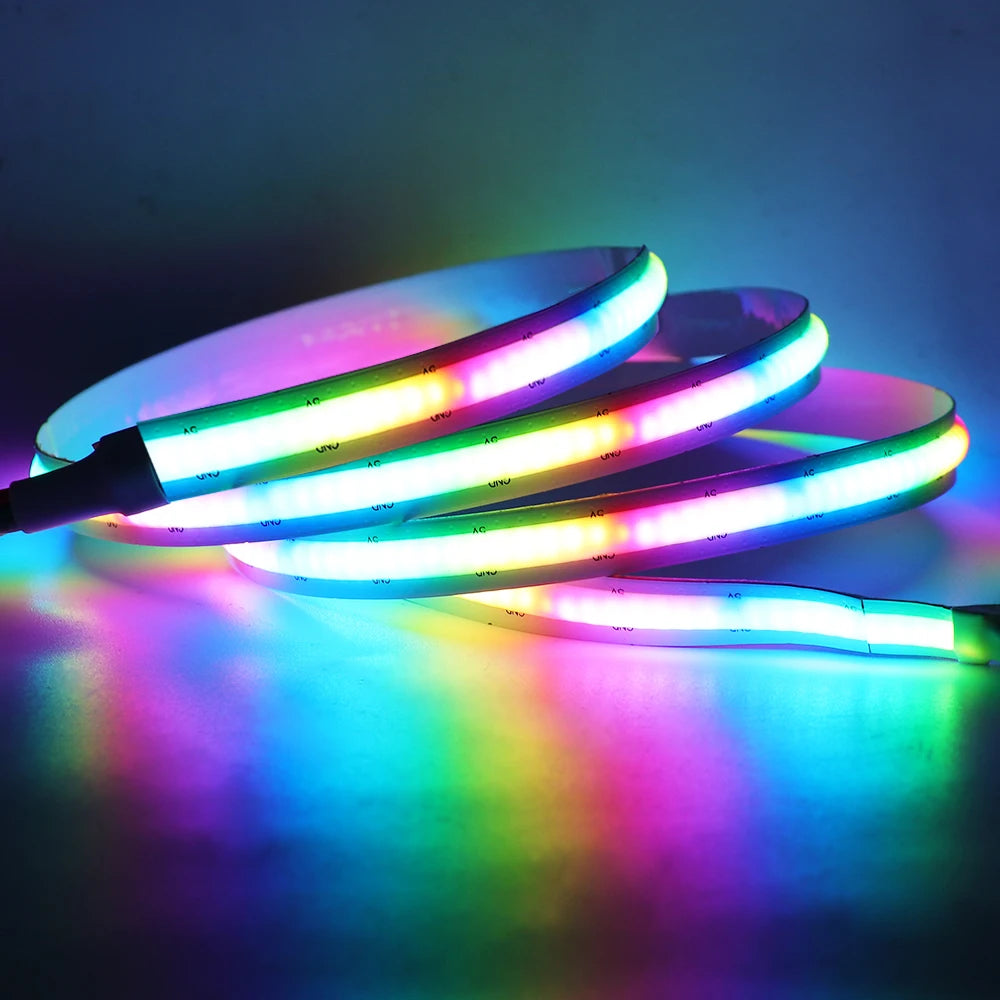 ruban led cob rgb multicolore adhésif moderne ligne lumineuse continue salon 5v 332 leds/m