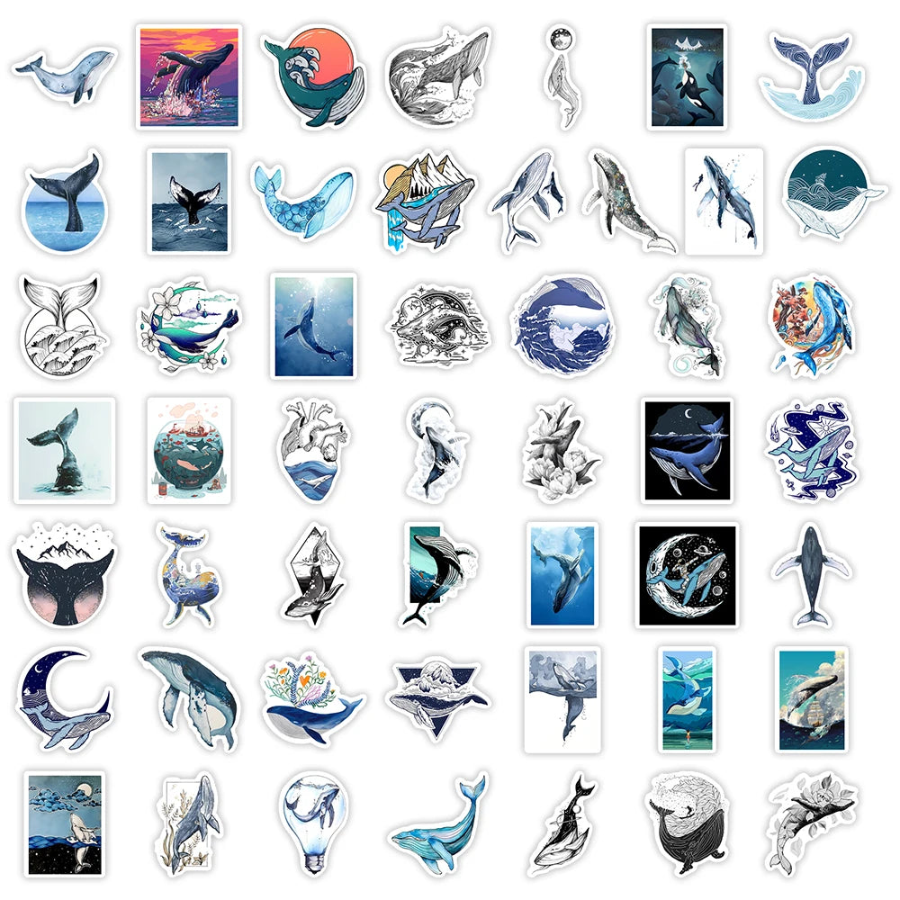 sticker baleine océan abstrait moderne waterproof bleu blanc noir rose vert jaune adultes adolescents
