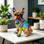 statuette chien multicolore moderne graphique résine abstraite ornement animal