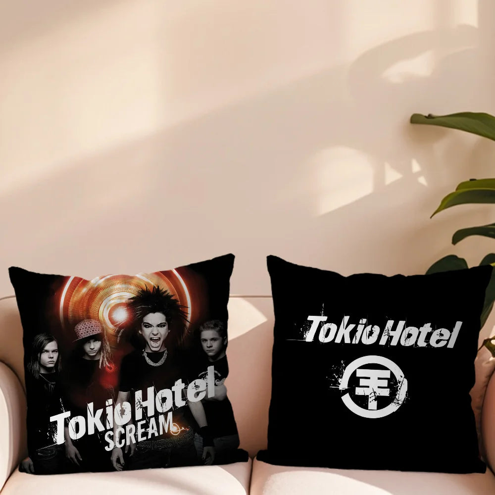 taie d'oreiller décorative noire motif groupe tokio coussin salon chambre moderne coton polyester