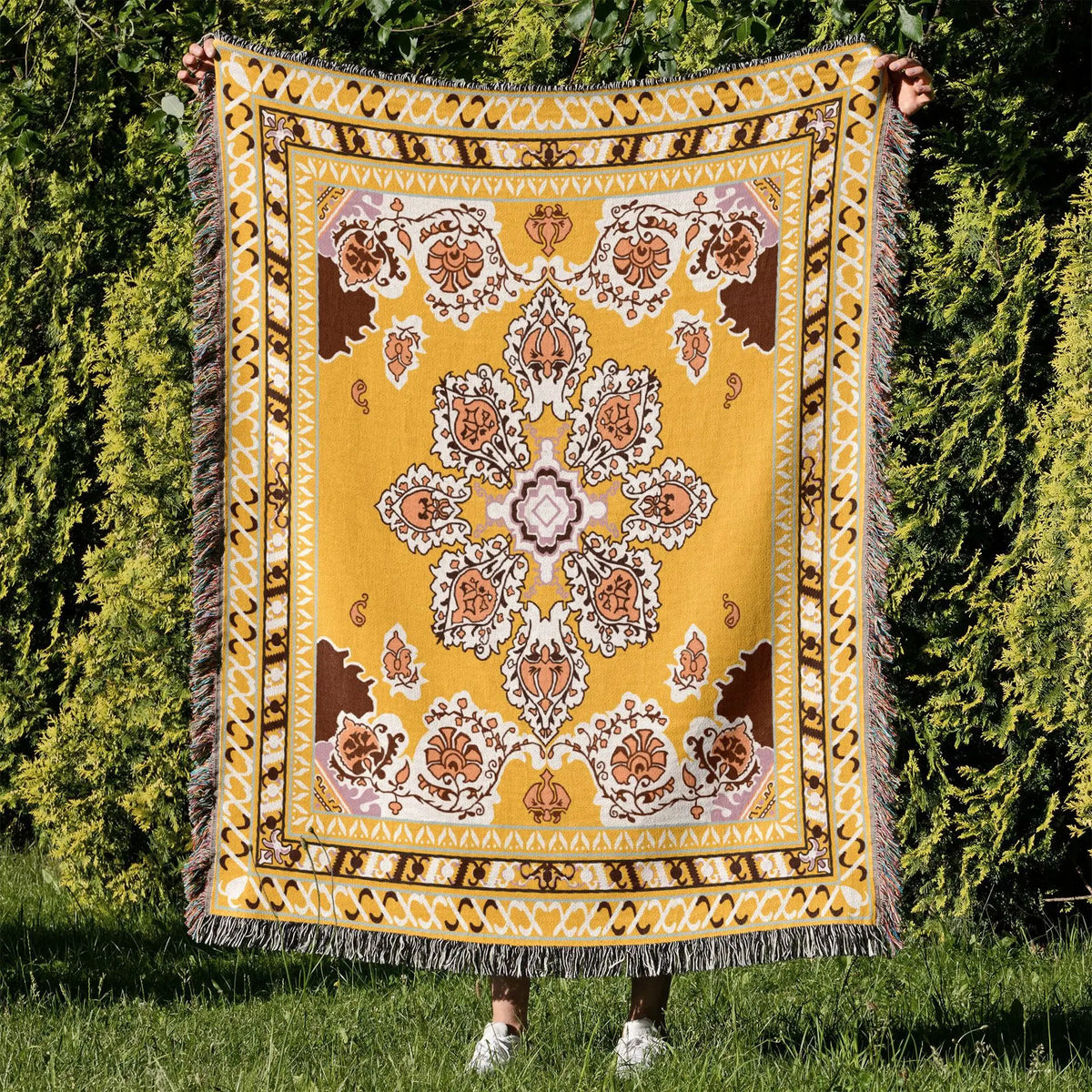 tapis boho chic couverture plaid portable géométrique floral aztèque printemps automne jaune marron bleuclair