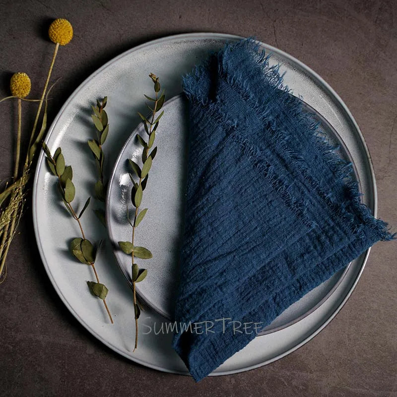 serviette table coton texture lin bords franges rustique décoration fête mariage maison