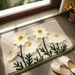 tapis sol fleurs naturel beige blanc vert salle bain intérieur antidérapant durable polyester feutre
