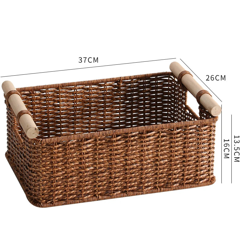 panier tressé naturel poignées bois rangement traditionnel respectueux environnement dimension 37x26cm