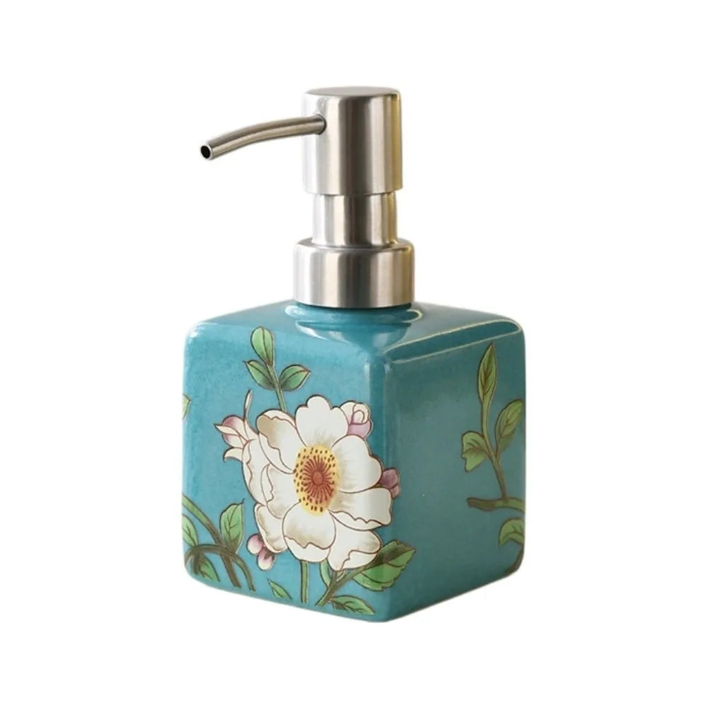 distributeur savon liquide fleurs papillon bleu jaune rose étanche rechargeable classique floral maison