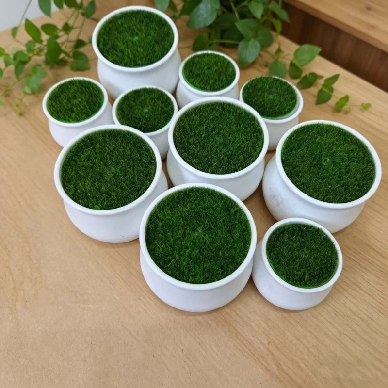 pots fleurs artificiels blancs fleurs crochetées fausse herbe verte décoration jardin