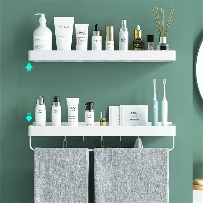 étagère murale salle bain blanche aluminium porte serviette porte brosse dents
