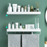 étagère murale salle bain blanche aluminium porte serviette porte brosse dents