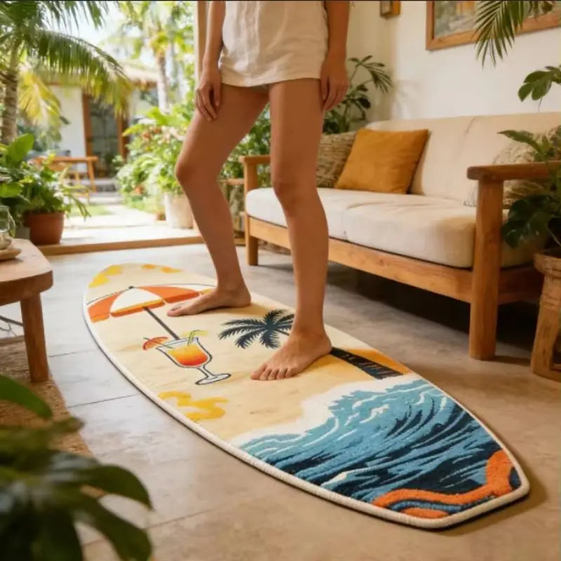 tapis sol peluche motif surf tropical décoratif antidérapant salon chambre maison intérieur moderne