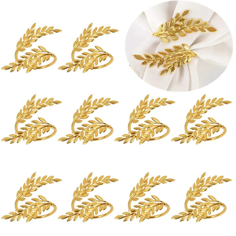 clips serviette or feuilles stylisées classique respectueux environnement 6.7cm 4.3cm decoration table fete mariage