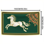 tapisserie artisanale vert foncé cheval galopant feuilles stylisées dorés décoration intérieure traditionnelle