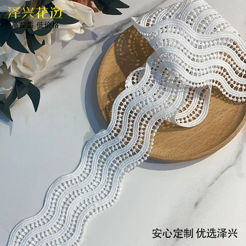 dentelle ruban blanc noir ondulé ajouré transparent décoratif fleurs artificielles polyester 5cm large