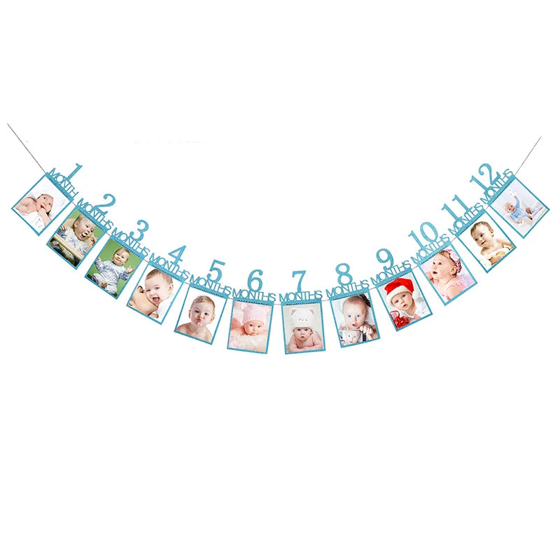 cadre photo mural moderne numéros mois bébé photos minimaliste rose doré bleu marron clair