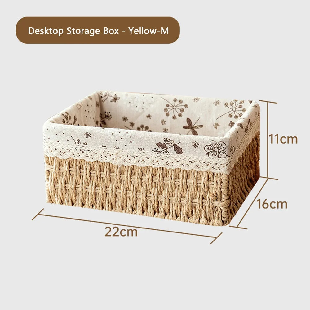 paniers rangement tissés imitation rattan floral beiges rustiques boho chic multifonctionnels stockage