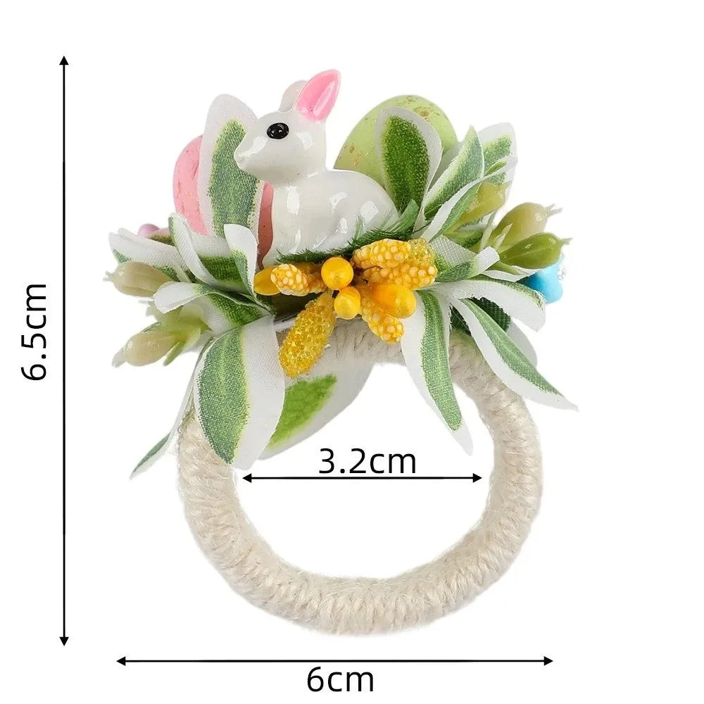 anneau serviettes pâques fleurs pissenlit oreilles lapin printemps décoratif blanc vert jaune rose