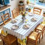 nappe rayée bleue blanche citrons moderne table dextérieur mariage restaurant