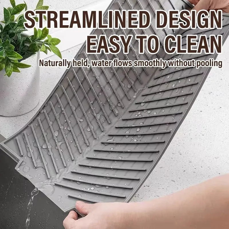 tapis silicone gris moderne rayures diagonales cuisine antidérapant respectueux environnement filtration eau protection vaisselle