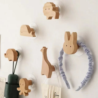 Crochet mural en bois animal pour chambre d'enfant, patère déco maison en bois massif