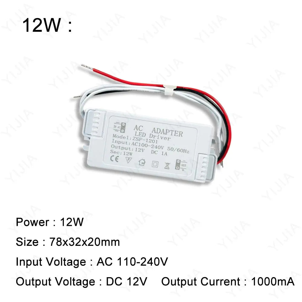 adaptateur led 12v 1a 5a 12w 60w tension 110v 240v sortie constante moderne compact