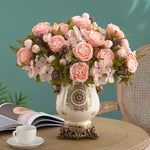 bouquet fleurs artificielles rose blanc classique décoration mariage anniversaire intérieur élégant soie hortensia pivoine