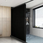 rideau douche moderne blanc noir texturé rayures verticales opacité chambre bain respectueux environnement