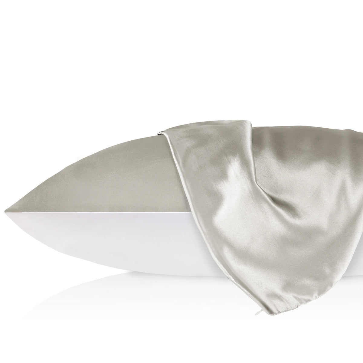 taies d'oreiller soie 100% gris clair texture lisse moderne respectueux environnement simple