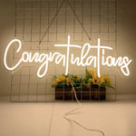 néon lumineux blanc congratulations moderne transparent chaîne câble électrique 76x28cm