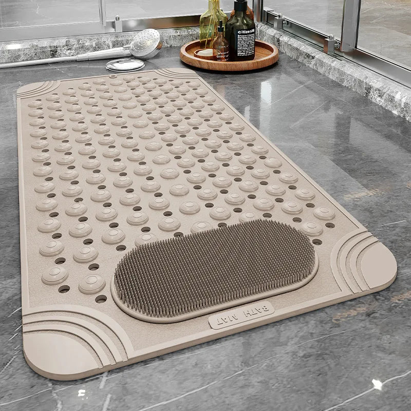 tapis bain antidérapant perforé motifs circulaires beige gris vert moderne