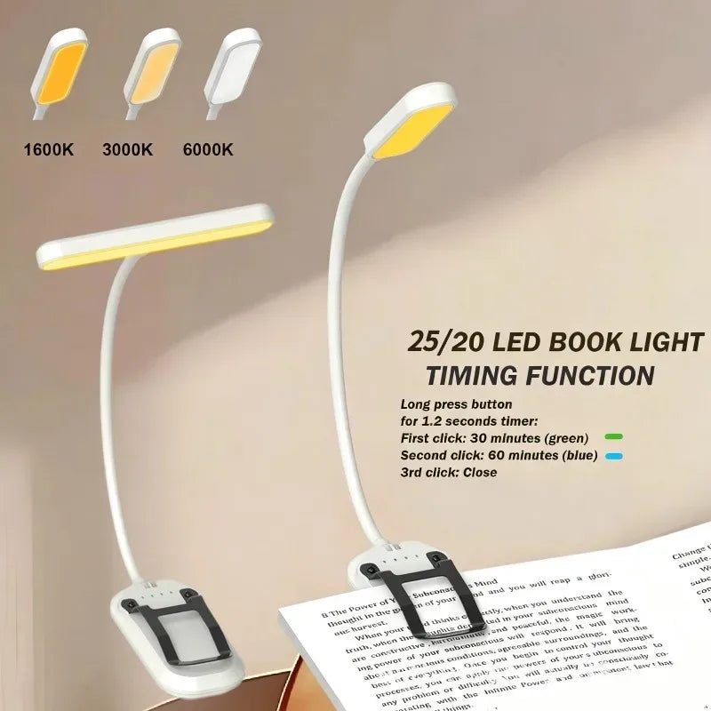lampe lecture led rechargeable blanc clip moderne minimaliste couleurs niveaux luminosité usb