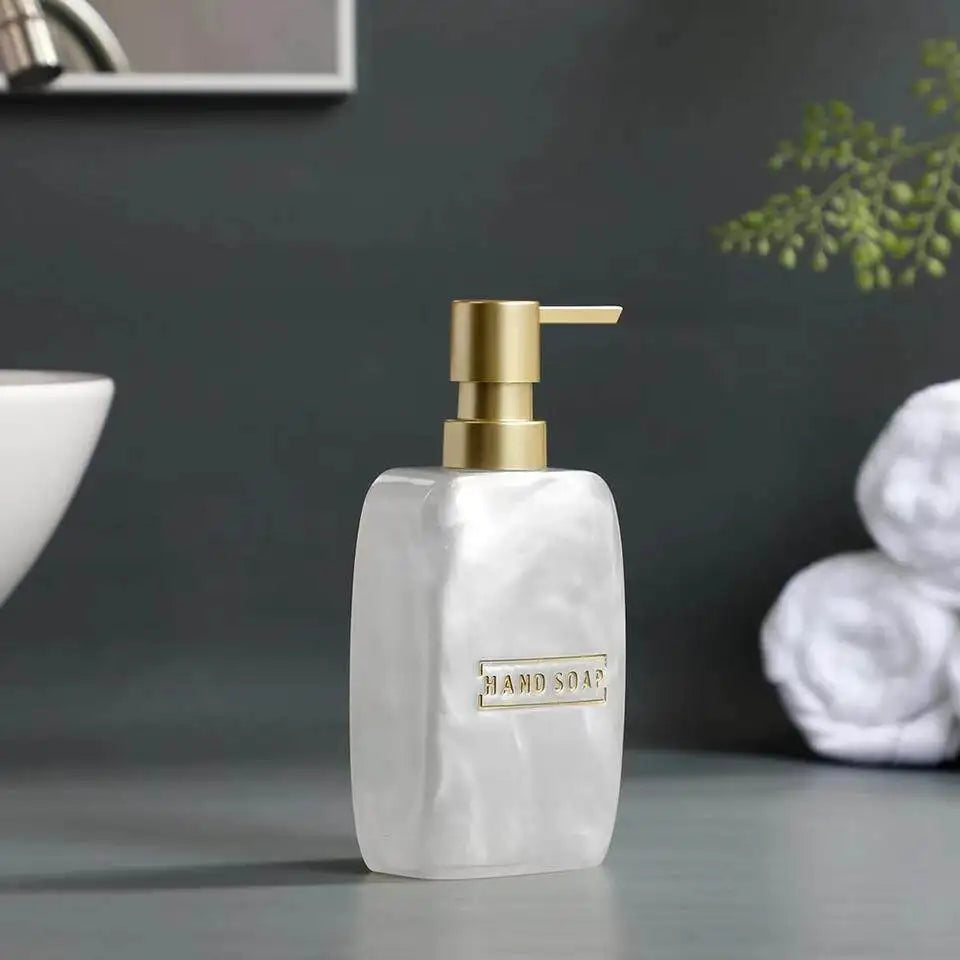 ensemble salle bain blanc or marbre moderne brosse dents savon pompe plateau rangement