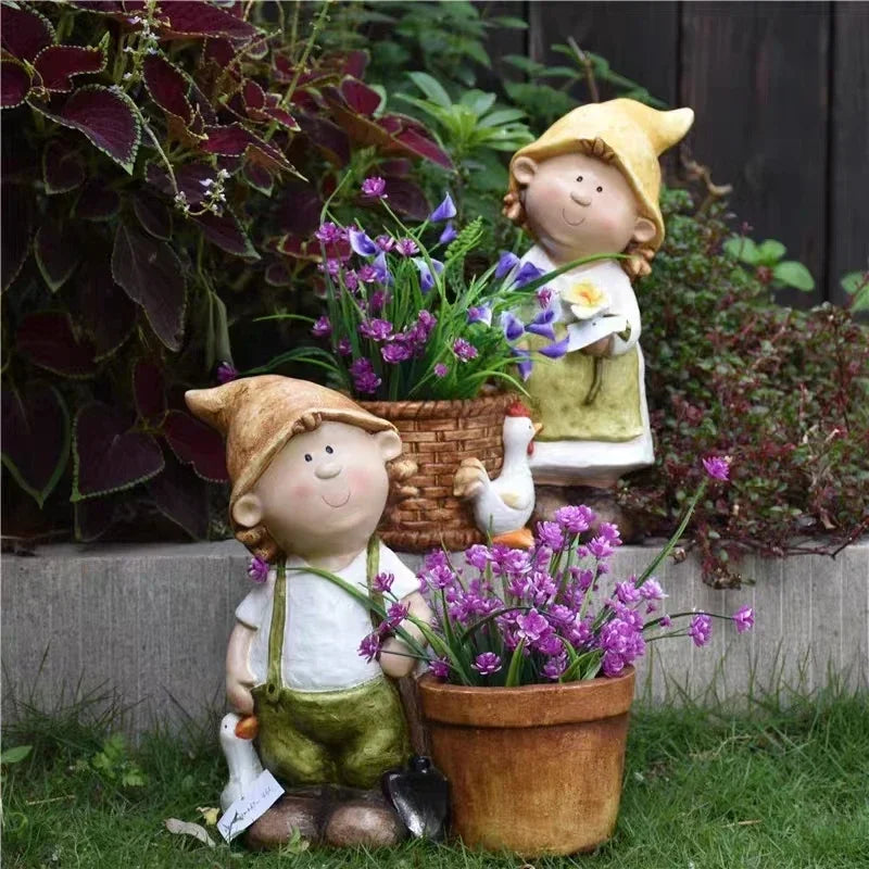 pots fleurs résine rustique panier tressé pots balcon plantes succulentes décoration jardin fleuri figurines