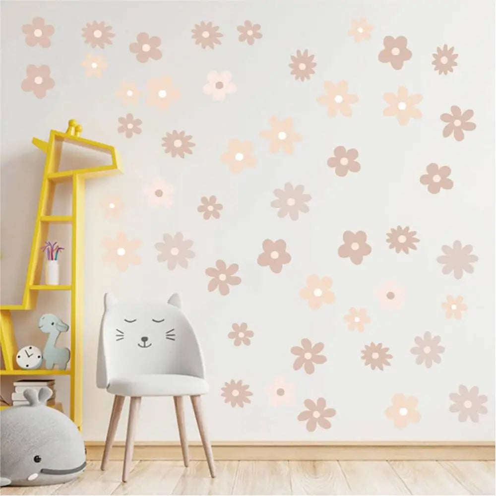 stickers muraux fleurs modernes minimalistes adhésifs rose clair beige vert violet blanc