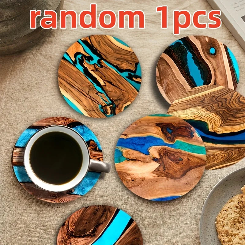 coasters bois naturel moderne 10cm marron bleu turquoise décoration table maison respectueux environnement