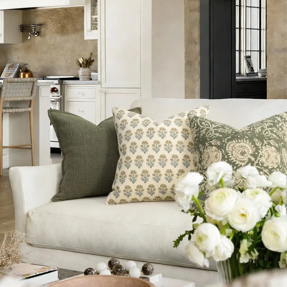 taies d'oreiller motif floral blanc gris decoration maison polyester opaques classique farmhouse 18x18 pouces