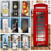 Autocollant décoratif cabine téléphonique rouge pour porte de placard et réfrigérateur - Sticker mural PVC moderne