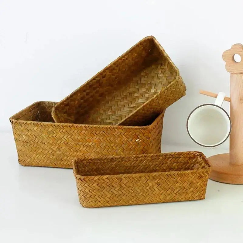 paniers rangement vannerie naturelle tissage traditionnel stockage organisation kitchenettes