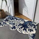 tapis moderne ondes bleu blanc intérieur extérieur résistant décoration entrée garage