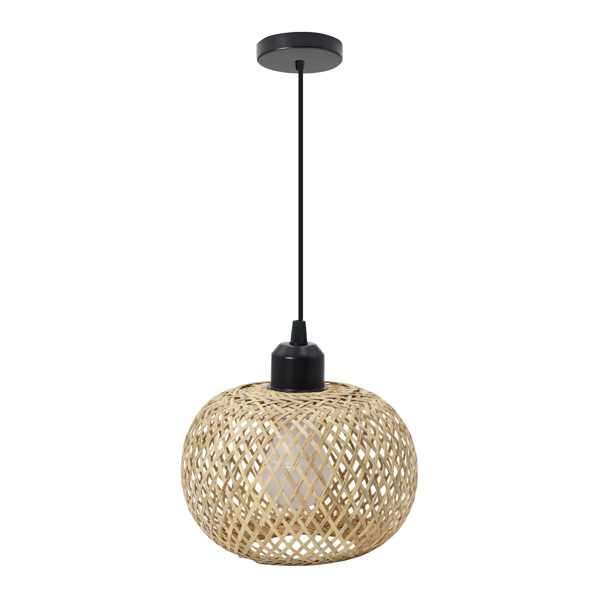 Suspension lumineuse tissage osier moderne rustique naturel noir câble électrique ampoule led douille noire