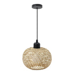 Suspension lumineuse tissage osier moderne rustique naturel noir câble électrique ampoule led douille noire
