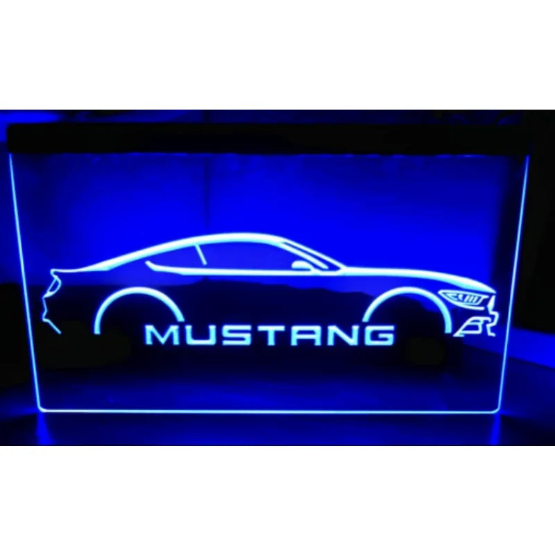 lampe led mustang bleu silhouette voiture moderne décoration murale festive acrylique