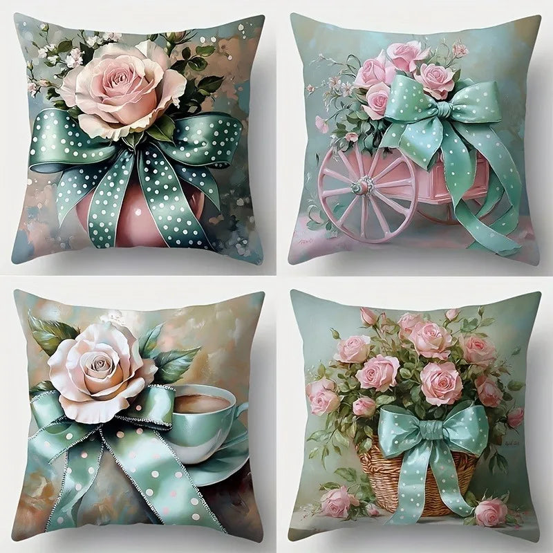 housse coussin motif floral vintage rose pois décor maison lit canapéversible polyester