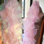tissu voile semi transparent rose pâle vert iridescent moderne élégant rayures fines dentelle polyester