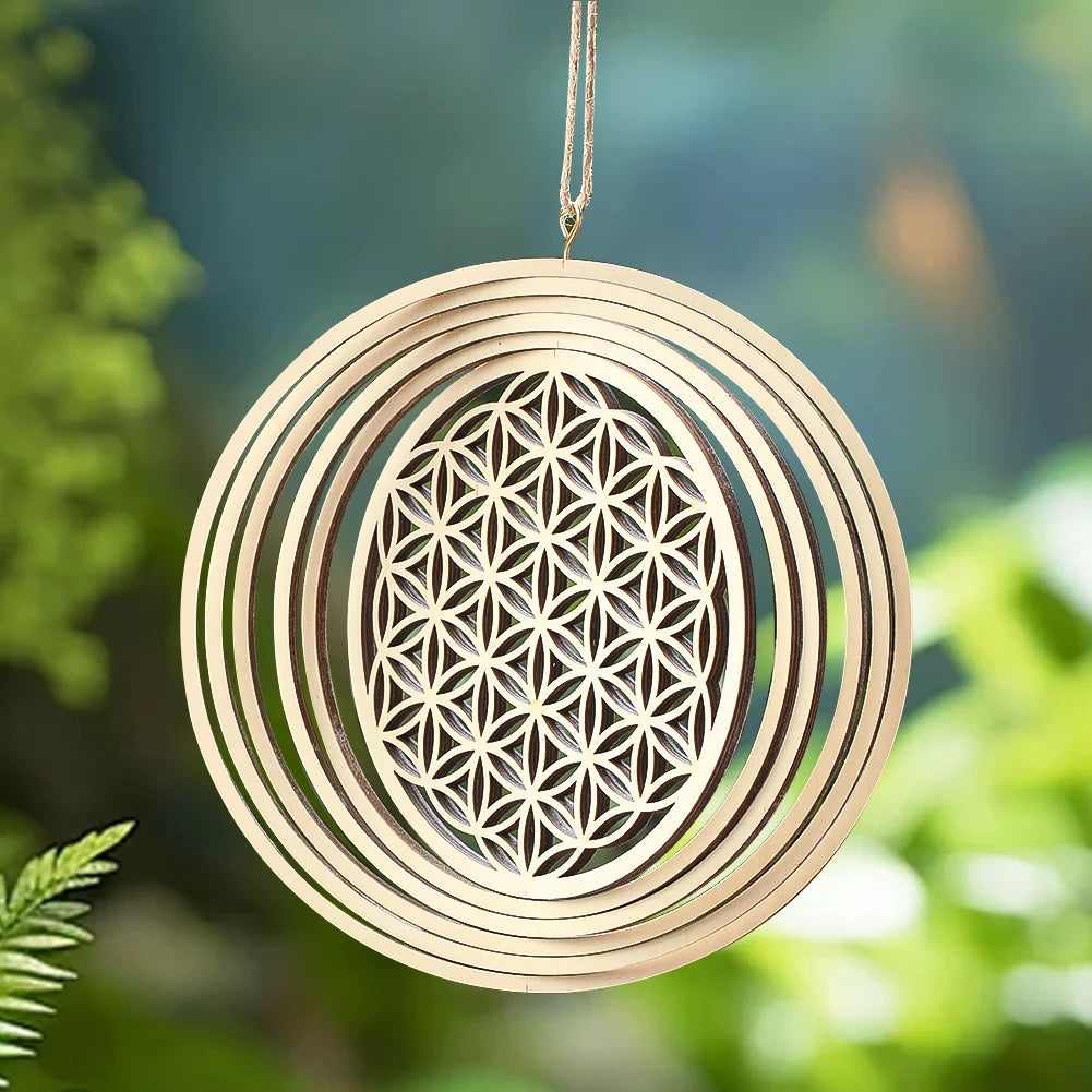 boucles d'oreilles fleur vie bois gravées minimaliste géométrique chainette corde naturel