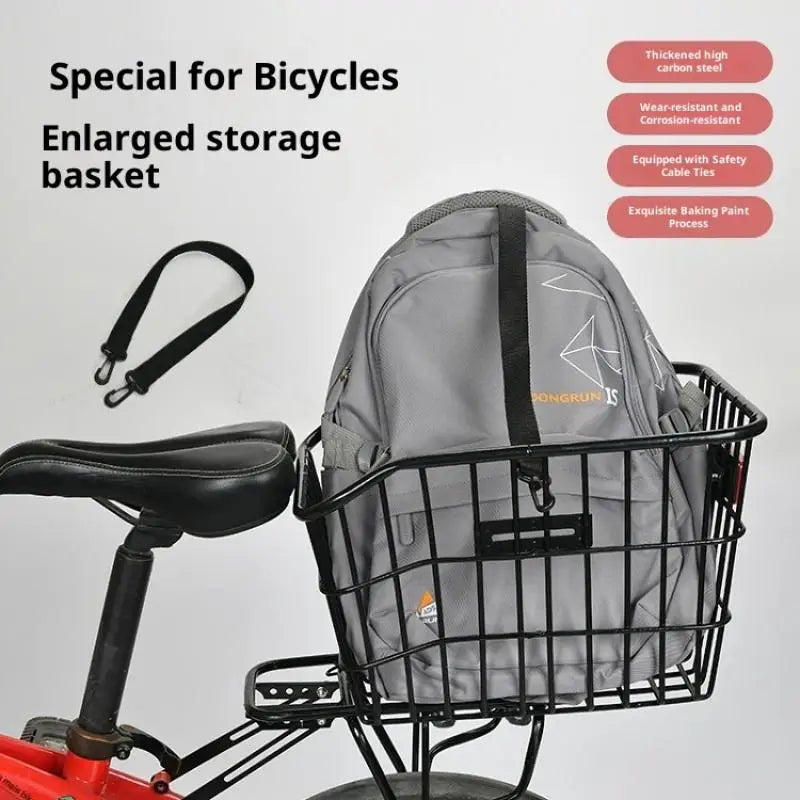 panier arrière vélo noir treillis métallique rustique utilitaire 38cm large 31cm profond 26cm haut